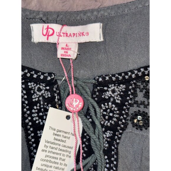 Ultrapink Womens Boho Chic Gray Tunic Top With Beaded Details & Bell Sleeves Siz - Picture 2 of 8